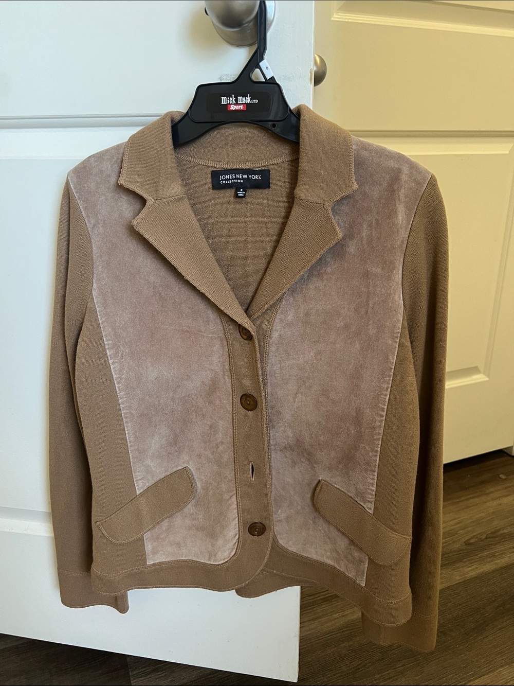 Jones New York Collection Leather Trim Cardigan Jacket Camel Brown Size S